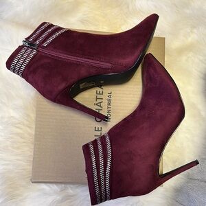 NEW Le Chateau Burgundy Red Heeled Boots Stiletto Sleek Pointed Toe Fall Autumn
